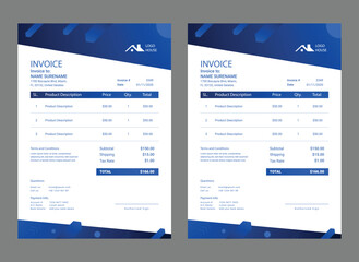 Clean and simple business invoice template. color variation creative invoice Template Paper Sheet Include Accounting, Price, Tax, and Quantity. With color variation Vector illustration of Finance