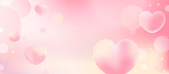 Romantic Valentine’s Day pastel background with soft pink hearts and glowing bokeh. Perfect for love-themed banners, greeting cards, and romantic designs. Vector illustration.