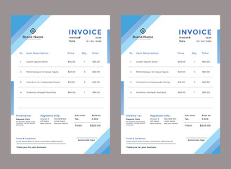 Business Invoice template. Professional payment agreement layout, corporate bill spreadsheet receipt and invoices for customer vector set of payment form document, receipt tax or bill illustration
