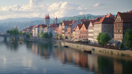 Obraz premium A bright sunny morning in a quaint village 