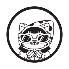 illustration art cute cat wearing glasses on circle frame tattoo and t-shirt design