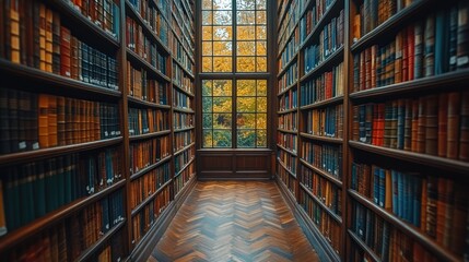 Obraz premium Legal Library Scene with Shelves of Law Books and Documents in Cozy Office Ambience