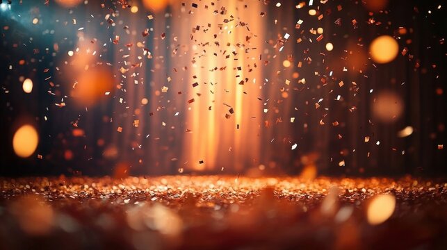 Prom Celebration Event Party Stage with Confetti Falling Graduation Ceremony Students Invitation Indoors