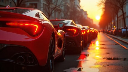 Golden Hour Supercar Lineup: Luxury and Power at Sunset