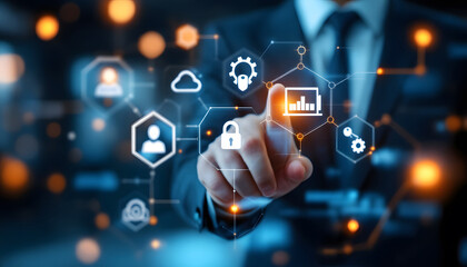 Cybersecurity, Finger Touching Security Icon, Data Protection, User Authentication Interface, Online Security, Access Control Technology