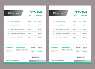 Abstract modern colorful business invoice template. color variation creative invoice Template Paper Sheet Include Accounting, Price, Tax, and Quantity. With color variation Vector illustration of Fina