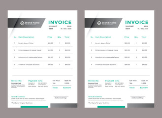 Modern business invoice template design bundle. Bill form business invoice vector. Corporate invoice template set, receipt tax or bill vector