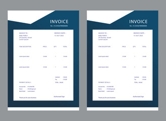 Abstract modern colorful business invoice template. color variation creative invoice Template Paper Sheet Include Accounting, Price, Tax, and Quantity. With color variation Vector illustration of Fina