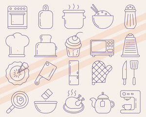 Additional vector icons for cooking featuring various food and kitchen items