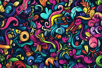 A vibrant, abstract design filled with colorful shapes and patterns, evoking creativity.