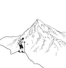 Continuous Line Drawing of a Person Climbing a Mountain.ai