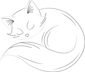 Sleeping white cat flat monochrome isolated vector object. Hand draw cat line art.
