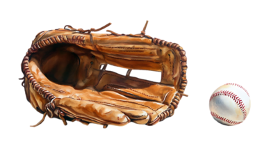 A baseball glove and ball, symbolizing the sport of baseball and leisure activities.