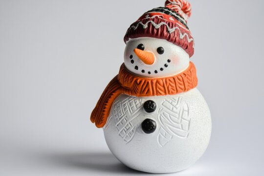 Cheerful snowman wearing a knitted hat and vibrant scarf. A delightful figure perfect for winter celebrations and festive decorations. Embrace the holiday spirit. Generative AI