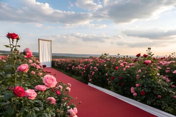 Obraz premium Beautiful landscape with road and clouds.Love background with copy space. Road to love