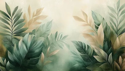 Fototapete Badezimmer watercolor tropical foliage leaves soft lighting pastel colors art wallpaper for interior design  © btiger