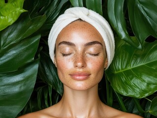 sustainable beauty concept. A model meditating in a lush garden, applying a vegan face oil, promoting holistic and eco-conscious beauty, sustainable wellness, holistic self-care
