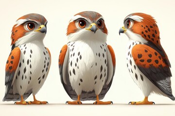 Fototapeta premium cartoon illustration of a hawk character in three dynamic poses set against a neutral background showcasing its keen features and spirited personality in a playful style