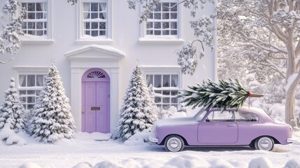 Colorful houses line a snowy street, where children joyfully build small snowmen. Snow-covered trees glisten in the sunlight under a clear blue sky, creating a festive atmosphere
