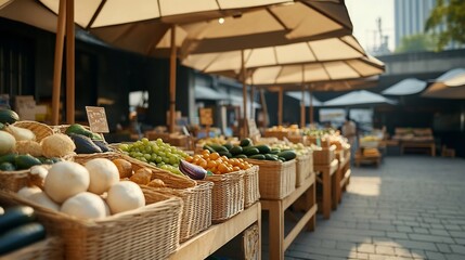 Vibrant Outdoor Farmer's Market with Fresh Produce and Handcrafted Wares