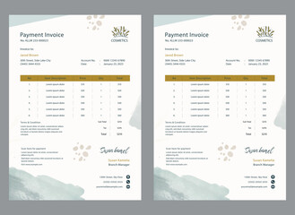 Business Invoice template. Professional payment agreement layout, corporate bill spreadsheet receipt and invoices for customer vector set of payment form document, receipt tax or bill illustration