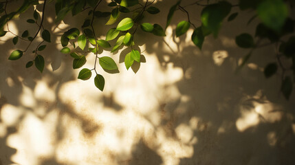 Obraz premium Sunlit foliage casting shadows on a textured wall