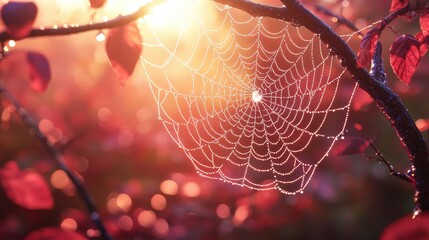 Autumnal Sunrise: Dew-Kissed Spiderweb