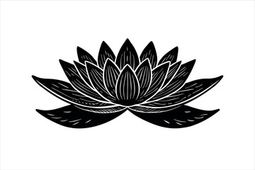 Vintage Woodcut Lotus Lily Water Flower - Timeless Botanical Art