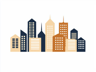 Minimalist city skyline illustration featuring various building shapes and colors. design showcases blend of dark and light tones, creating modern urban aesthetic