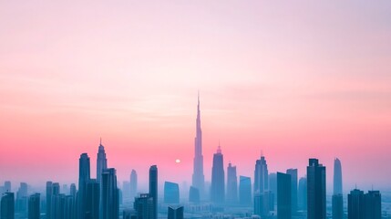Fototapeta premium Breathtaking Cityscape Sunrise Over Bustling Metropolis Skyline