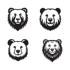Bear Face Silhouette Vector Set – Wildlife Animal Profile Illustrations