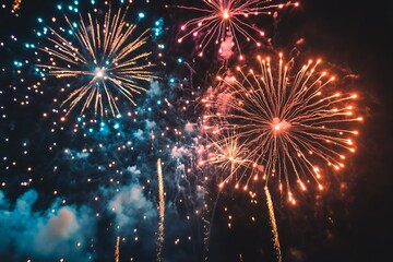 Vibrant Fireworks Display Illuminating The Night Sky