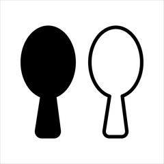 Table tennis vector icon with outline, black and white bat and ball on white background. Icon for web design, apps, stickers, banners, posters, printing use and part of logo.