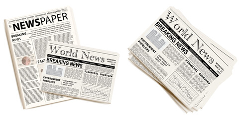 Naklejka premium Pile of newspapers on white background. Stack of newspapers. Paper waste. Newspaper header footer. Newspaper border. Vector illustration