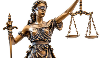 Obraz premium A bronze statue of Lady Justice holding scales and a sword, symbolizing fairness.