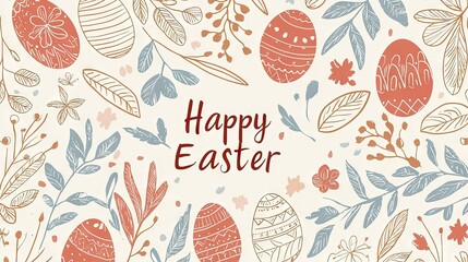 Vintage Happy easter card! Watercolor flowers and decorated easter eggs on white background.