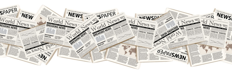 Obraz premium Pile of newspapers on white background. Stack of newspapers. Paper waste. Newspaper header footer. Newspaper border. Vector illustration
