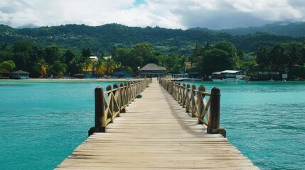 Fototapeta premium Serene Pier Extending to Tropical Paradise
