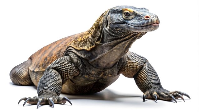 Komodo Dragon isolated in white background. Dragon In White Background. Komando.