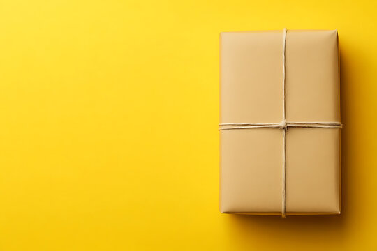 Simple Gift Package on Yellow Background