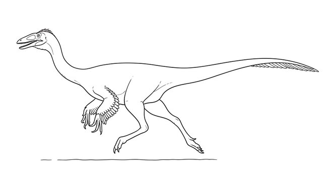 recommend clip art: Extinct prehistoric dinosaur creature running.  Black and white line art illustration.
