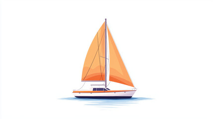 Fototapeta premium Sailboat with orange sails gliding on calm water, showcasing minimalist design. Perfect for nautical themes and marine illustrations