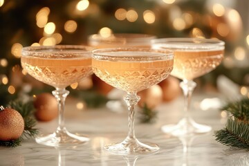 chic glasses of champagne shimmering in a festive atmosphere surrounded by twinkling lights conveying a sense of celebration and joy perfect for new years eve