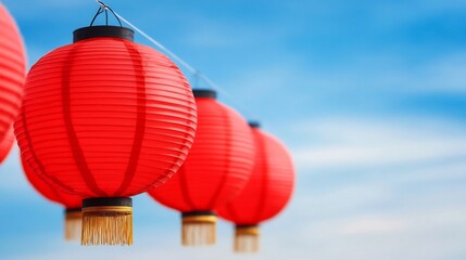 Vibrant Red Lanterns Celebrating Chinese New Year with Blue Sky Background