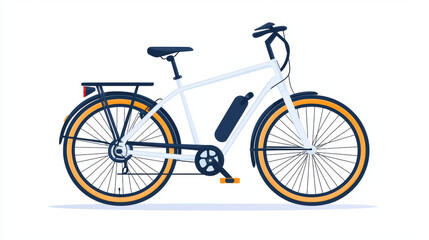 Naklejka premium minimalist design of hybrid bicycle featuring sleek white frame and orange accents. This bike is perfect for urban commuting and leisurely rides