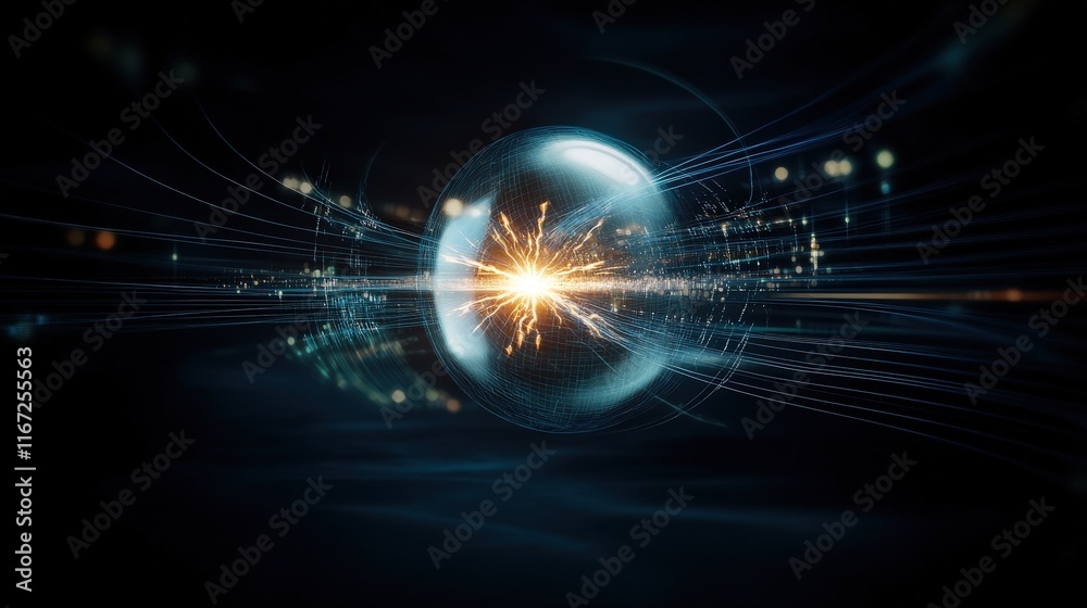 Poster stunning abstract representation of energy sphere with dynamic light and motion effects in dark back