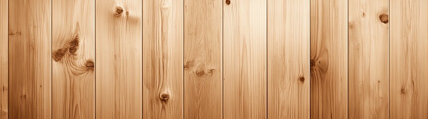 Fototapeta premium Wood texture background with vertical planks in light brown tones, showing natural knots and grain patterns, perfect for design projects and digital art.