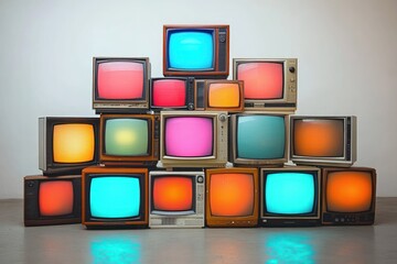 Fototapeta premium Vintage Retro Televisions Stacked in Artistic Arrangement