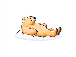 relaxed polar bear lounging on snowy surface, showcasing its soft fur and playful demeanor. This charming scene captures essence of wildlife in minimalist style