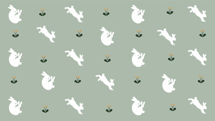 Pastel happy easter bunny pattern. Silhouette of rabbits with flower grass background.